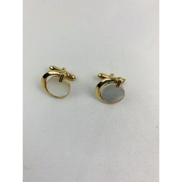 Vintage Signed Swank Cufflinks Goldtone and Mother of Pearl Bullet Back - Picture 3 of 10